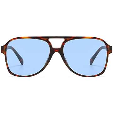 PAMIX Trendy Aviator Vintage Retro 70s Sunglasses for Women Men Tinted Cool Cute 90s Fashion Oversized Big Heads 2000s Plastic Large 2022 Shades Ladies 80s Sunnies Cheap(Tortoise Shell Blue Lens)