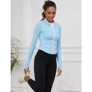 Gihuo Women's Athletic Full Zip Lightweight Workout Jacket with Thumb Holes (Blue, Small)