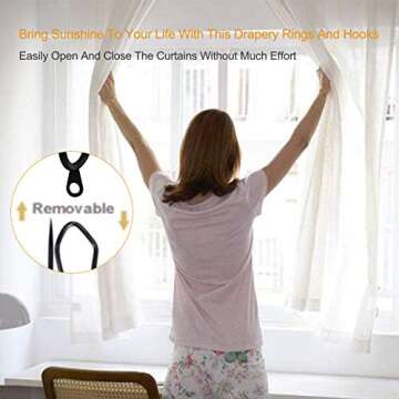 60 Pcs Metal Curtain Rings with Eyelet Curtain Rings and 60 Pcs Metal Curtain Rods Hooks Drapery Hook, 30 mm Internal Diameter Curtain Rod Rings Drapery Eyelet Sliding Curtain Rings (Black)