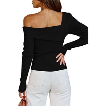 LILLUSORY Womens Off The Shoulder Going Out Sweaters Fall Sexy Cute Trendy Long Sleeve Knit Pullover Clothes Tops 2025 Black L