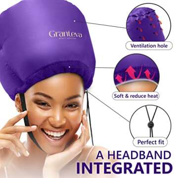 Bonnet Hair Dryer w/A Headband Integrated That Reduces Heat Around Ears & Neck - Hair Dryer Diffuser...