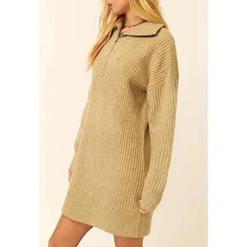 Pink Queen Women's Stylish Collared Sweater Dress