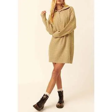 Pink Queen Women's Stylish Collared Sweater Dress