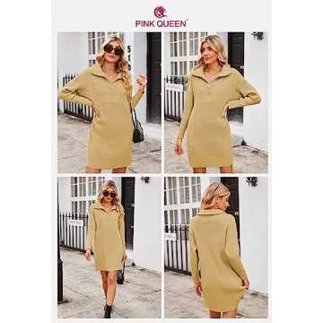 Pink Queen Women's Stylish Collared Sweater Dress