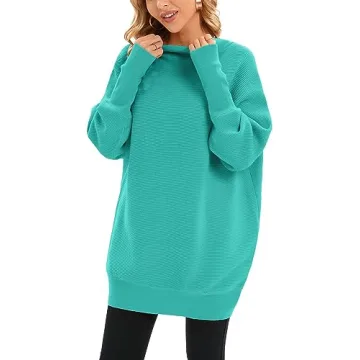 Famulily Women Green Oversized Turtleneck Tunic Sweater Batwing Dolman Long Sleeve Turtle Necks Slou...