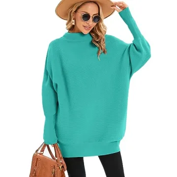 Famulily Women Green Oversized Turtleneck Tunic Sweater Batwing Dolman Long Sleeve Turtle Necks Slouchy Tunic Tops XL