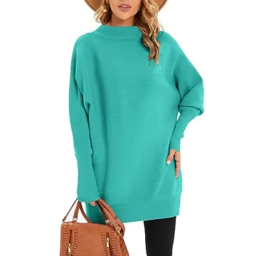 Famulily Women Green Oversized Turtleneck Tunic Sweater Batwing Dolman Long Sleeve Turtle Necks Slouchy Tunic Tops XL