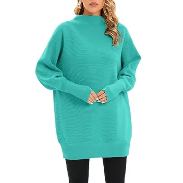Famulily Women Green Oversized Turtleneck Tunic Sweater Batwing Dolman Long Sleeve Turtle Necks Slouchy Tunic Tops XL