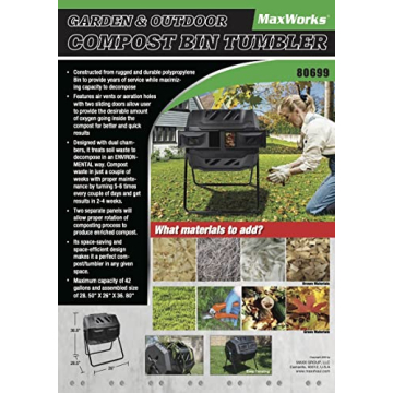MaxWorks 80699 Compost Bin Tumbler 42 Gallon Dual Chamber