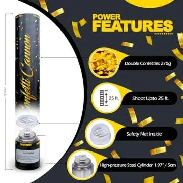 [6 Pack] Gold Confetti Poppers - 12" Flameproof Confetti Cannon for Birthdays - Graduation, Weddings, Pranks & New Years Eve Celebrations - Party Poppers Confetti shooters & Confetti Blaster upto 25ft