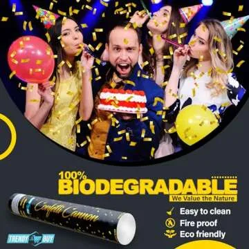 [6 Pack] Gold Confetti Poppers - 12" Flameproof Confetti Cannon for Birthdays - Graduation, Weddings, Pranks & New Years Eve Celebrations - Party Poppers Confetti shooters & Confetti Blaster upto 25ft