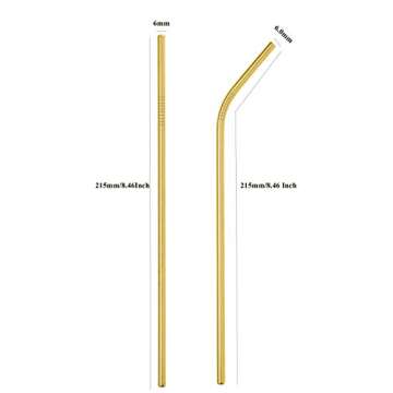 Reusable Metal Gold Straws 50Pcs.215x6mm Stainless Steel Drinking Straws in Bulk For Wholesale.8.5inch Curved Bent Straws for 20oz Tumblers Yeti (50pcs all bent Gold-8.5")