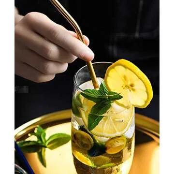 Reusable Metal Gold Straws 50Pcs.215x6mm Stainless Steel Drinking Straws in Bulk For Wholesale.8.5inch Curved Bent Straws for 20oz Tumblers Yeti (50pcs all bent Gold-8.5")