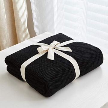 Black Cotton Cable Knit Throw Blanket for Cozy Living