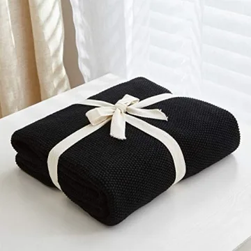 Black Cotton Cable Knit Throw Blanket for Cozy Living