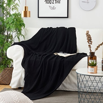 Black Cotton Cable Knit Throw Blanket for Cozy Living