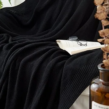 Black Cotton Cable Knit Throw Blanket for Cozy Living