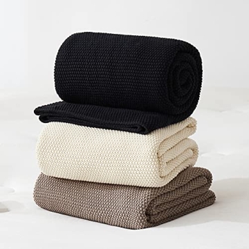 Black Cotton Cable Knit Throw Blanket for Cozy Living