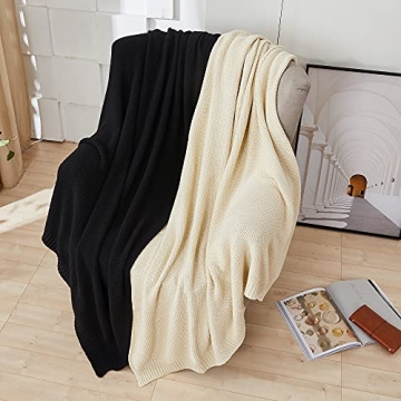 Black Cotton Cable Knit Throw Blanket for Cozy Living
