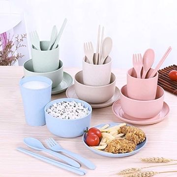 DeeCoo Wheat Straw Dinnerware Set for All Ages