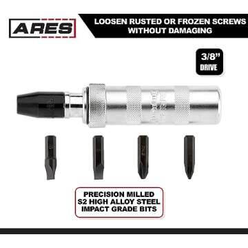 ARES 70006-3/8-Inch Drive Manual Reversible Impact Driver - Flathead 5/16-Inch, 3/8-Inch, and Phillips 2, 3 Bits Cover Most Common Applications - Disengage Rusted Fasteners or Frozen Bolts