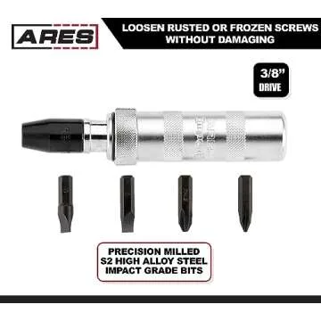 ARES 70006-3/8-Inch Drive Manual Reversible Impact Driver - Flathead 5/16-Inch, 3/8-Inch, and Phillips 2, 3 Bits Cover Most Common Applications - Disengage Rusted Fasteners or Frozen Bolts