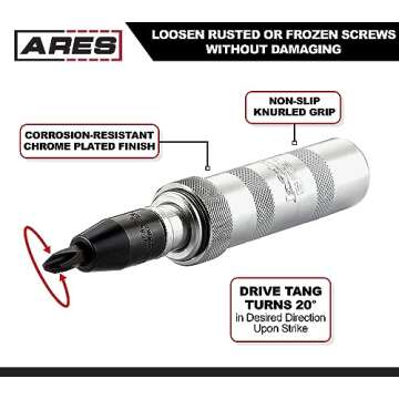 ARES 70006-3/8-Inch Drive Manual Reversible Impact Driver - Flathead 5/16-Inch, 3/8-Inch, and Phillips 2, 3 Bits Cover Most Common Applications - Disengage Rusted Fasteners or Frozen Bolts