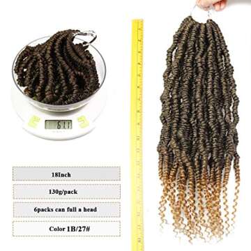 18 Inch Bomb Twist Crochet Hair 6 Packs Fluffy Spring Twist Braids Pretwisted Passion Twist Hair Pre looped Crochet Hair Braids Synthetic Braiding Hair Extensions for Women (1B/27#)