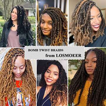 18 Inch Bomb Twist Crochet Hair 6 Packs Fluffy Spring Twist Braids Pretwisted Passion Twist Hair Pre looped Crochet Hair Braids Synthetic Braiding Hair Extensions for Women (1B/27#)