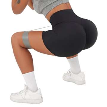 OMKAGI Women Cross Waist Workout Shorts with Pockets 5" Ribbed High Waisted Yoga Biker Shorts(M,914-Black Waistband Pocket-5inch)