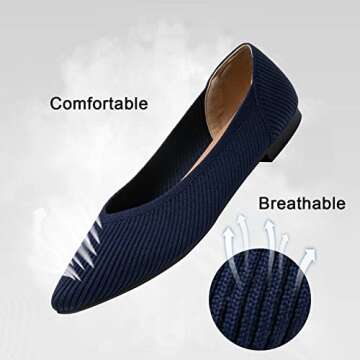 TINGRISE Women's Flats Shoes Pointed Toe Knit Ballet Comfortable Dressy Slip On Flat Navy US7.5