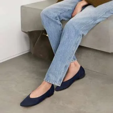 TINGRISE Women's Flats Shoes Pointed Toe Knit Ballet Comfortable Dressy Slip On Flat Navy US7.5