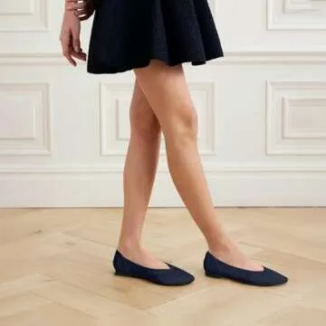 TINGRISE Women's Flats Shoes Pointed Toe Knit Ballet Comfortable Dressy Slip On Flat Navy US7.5