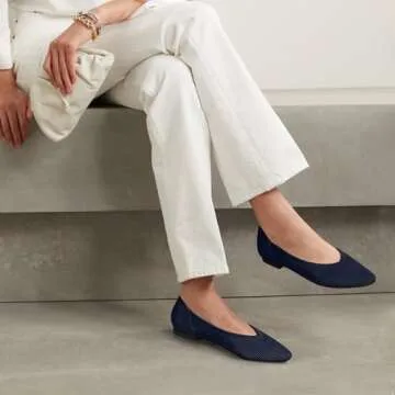 TINGRISE Women's Flats Shoes Pointed Toe Knit Ballet Comfortable Dressy Slip On Flat Navy US7.5