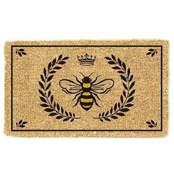 Elegant Abbott Collection Bee in Crest Doormat with Anti-Slip Backing (30x18)