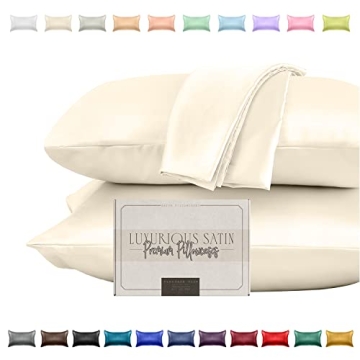 Elegant Comfort Silky and Luxurious 2-Piece Satin Pillowcase Set for Healthier Skin and Hair, Hidden...