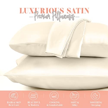 Elegant Comfort Silky and Luxurious 2-Piece Satin Pillowcase Set for Healthier Skin and Hair, Hidden Zipper Closure and Beautifully Packaged, Satin Pillowcase Set, Standard/Queen, Cream