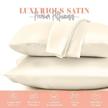 Elegant Comfort Silky and Luxurious 2-Piece Satin Pillowcase Set for Healthier Skin and Hair, Hidden Zipper Closure and Beautifully Packaged, Satin Pillowcase Set, Standard/Queen, Cream