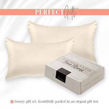 Elegant Comfort Silky and Luxurious 2-Piece Satin Pillowcase Set for Healthier Skin and Hair, Hidden Zipper Closure and Beautifully Packaged, Satin Pillowcase Set, Standard/Queen, Cream