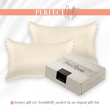 Elegant Comfort Silky and Luxurious 2-Piece Satin Pillowcase Set for Healthier Skin and Hair, Hidden Zipper Closure and Beautifully Packaged, Satin Pillowcase Set, Standard/Queen, Cream