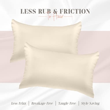 Elegant Comfort Silky and Luxurious 2-Piece Satin Pillowcase Set for Healthier Skin and Hair, Hidden Zipper Closure and Beautifully Packaged, Satin Pillowcase Set, Standard/Queen, Cream