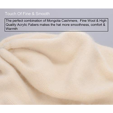 Beige Cashmere Beanie with Real Fur Pom Pom Winter Hat