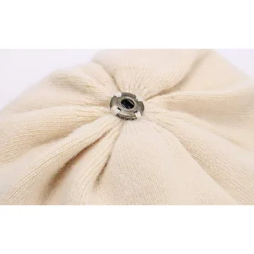 Beige Cashmere Beanie with Real Fur Pom Pom Winter Hat