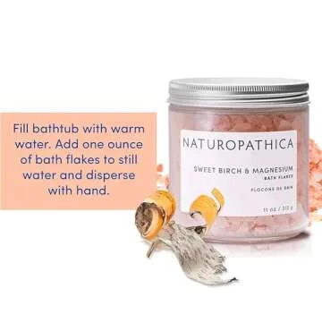 Naturopathica Sweet Birch and Magnesium Bath Flakes, Soothing Daily Bath Soak for Sore Muscle Relief, Bathing Alternative to Epsom Salt, Relaxing Pain Relief Soak for Men and Women, 11 oz