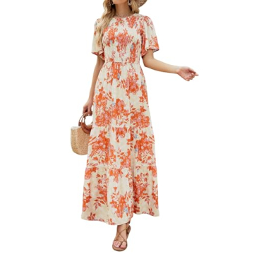 ZESICA Women's Floral Maxi Dress - Bohemian Summer Flowy Dress with Flutter Sleeves