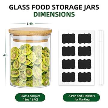 GOGENIC 16oz Glass Jars for Food Storage, Airtight Food Containers with Bamboo Wooden Lids Kitchen C...