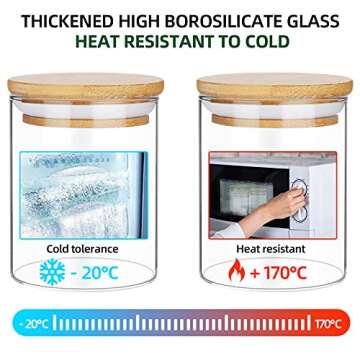GOGENIC 16oz Glass Jars for Food Storage, Airtight Food Containers with Bamboo Wooden Lids Kitchen Canisters For Sugar,Candy, Cookie, Rice and Spice Jar(Set of 6)