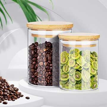 GOGENIC 16oz Glass Jars for Food Storage, Airtight Food Containers with Bamboo Wooden Lids Kitchen Canisters For Sugar,Candy, Cookie, Rice and Spice Jar(Set of 6)