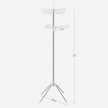 SONGMICS 2-Tier Clothes Drying Rack, 72-Inch Folding Laundry Drying Rack with 3 Rotatable Arms for Hangers, 24 Clips, Stainless Steel, for 27 Pieces of Clothes, White and Silver ULLR512W01