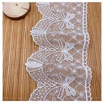 SuiGlory Lace Trim Ribbon, Wide Embroidery Floral Sewing Lace Trim for DIY Craft Sewing, Wedding/Bridal Decoration, Home Decoration, Packaging, 5 Yards (White Bowknot)